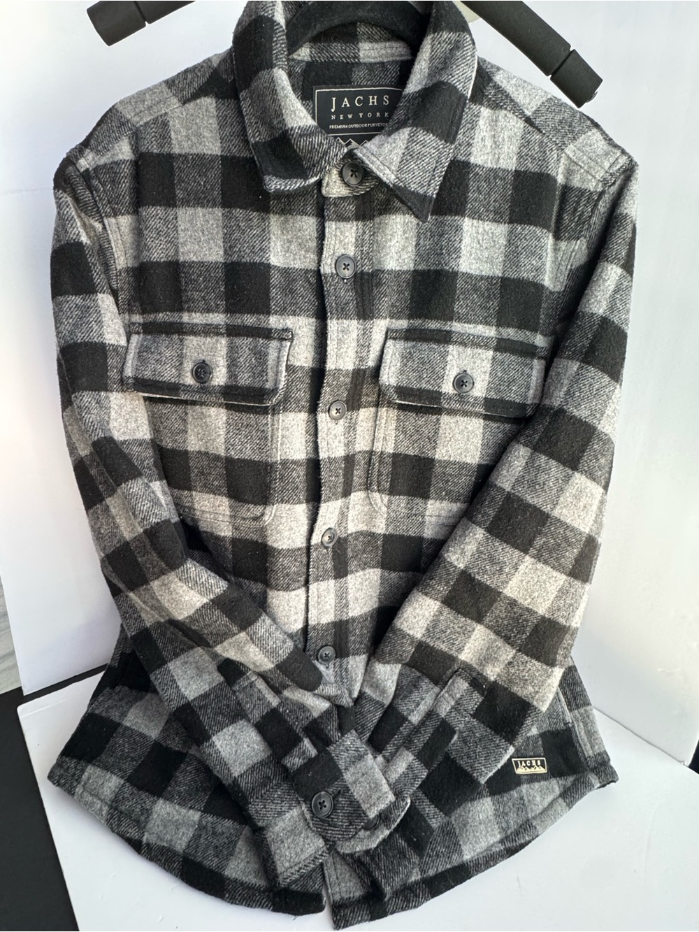 JACHS New York Buffalo Plaid Quilted Lined Shirt Jacket Men’s Small Gray Black